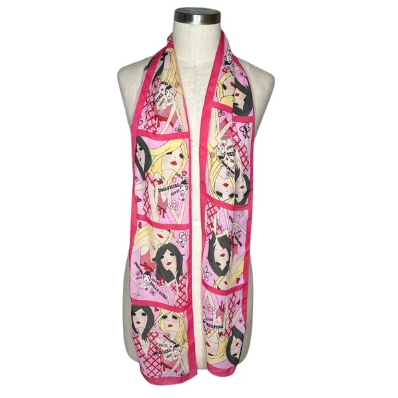 ANNA SUI Dolly Girl Pink Scarf Silk Women's Cartoon Print Fashion Scarf - Picture 3 of 7